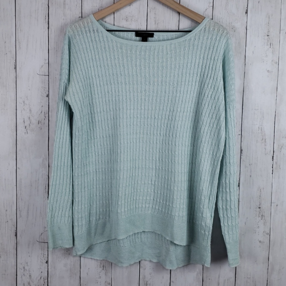 J Crew linen cable knit top, blue size small